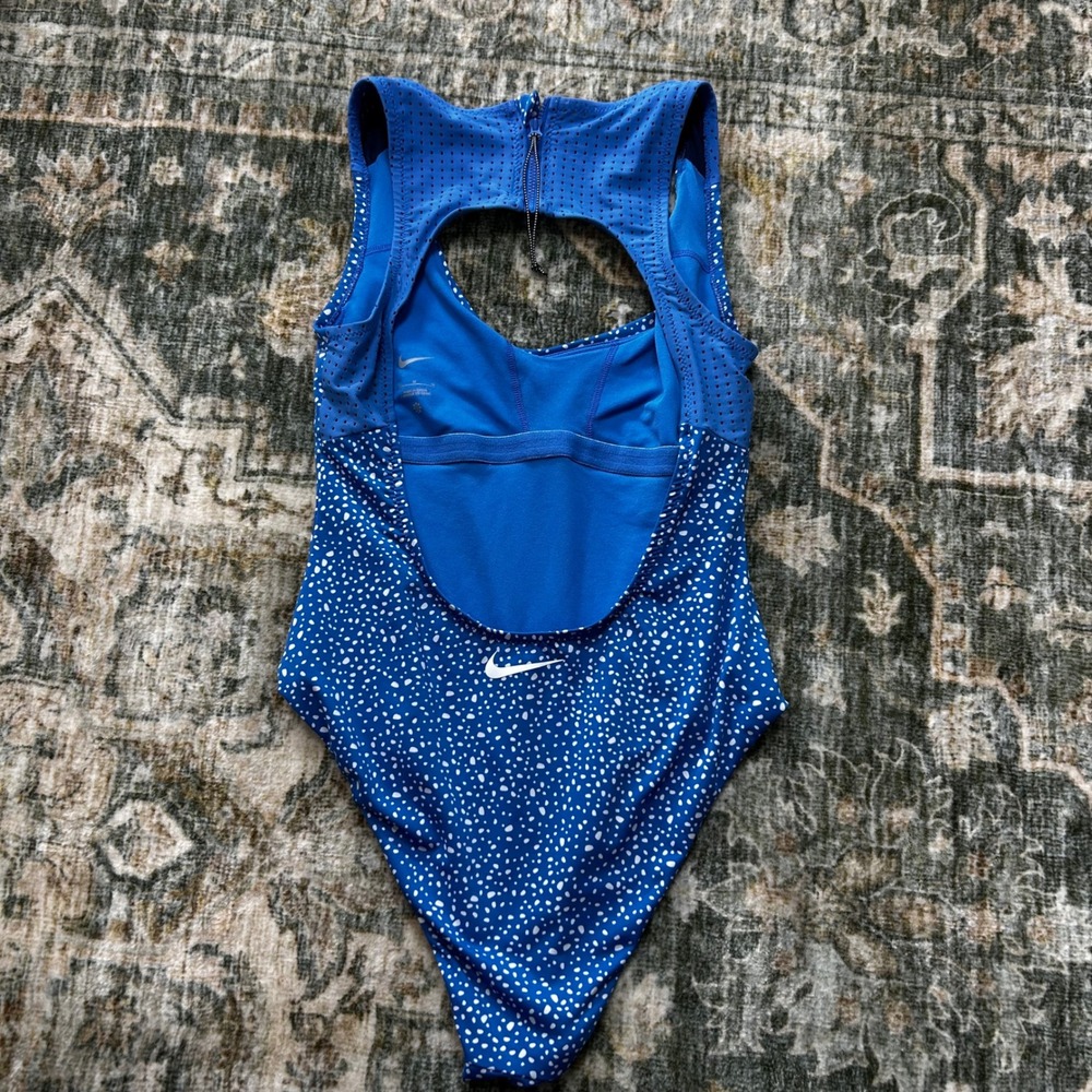 Nike Swim Womens Blue Water Speckle One Piece Swimsuit Cutout Back Size M